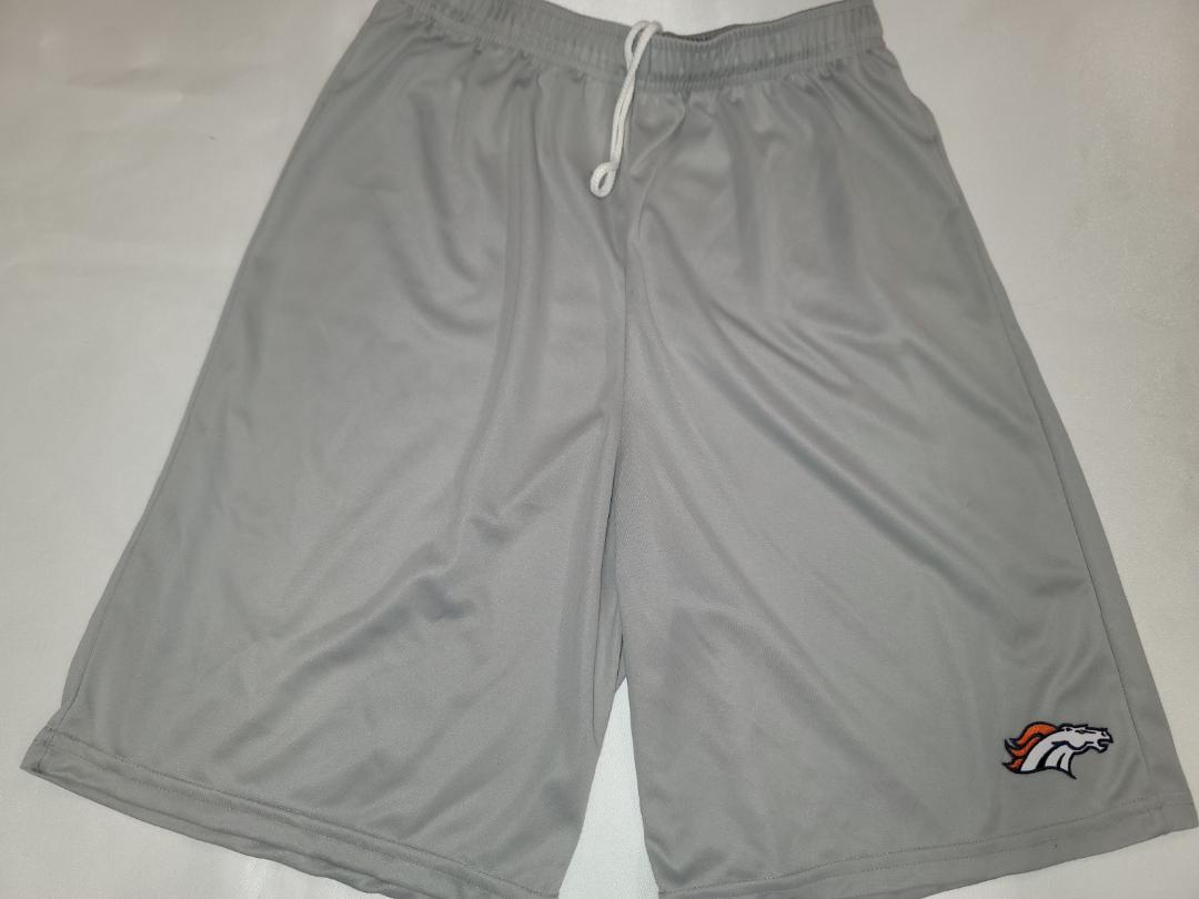 Mens NFL Team Apparel DENVER BRONCOS Moisture Wick Dri Fit SHORTS Embroidered Logo SILVER