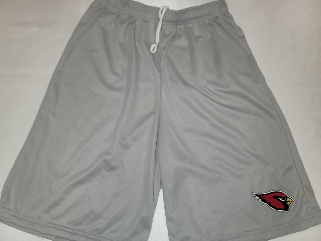 Mens NFL Team Apparel ARIZONA CARDINALS Moisture Wick Dri Fit SHORTS Embroidered Logo SILVER