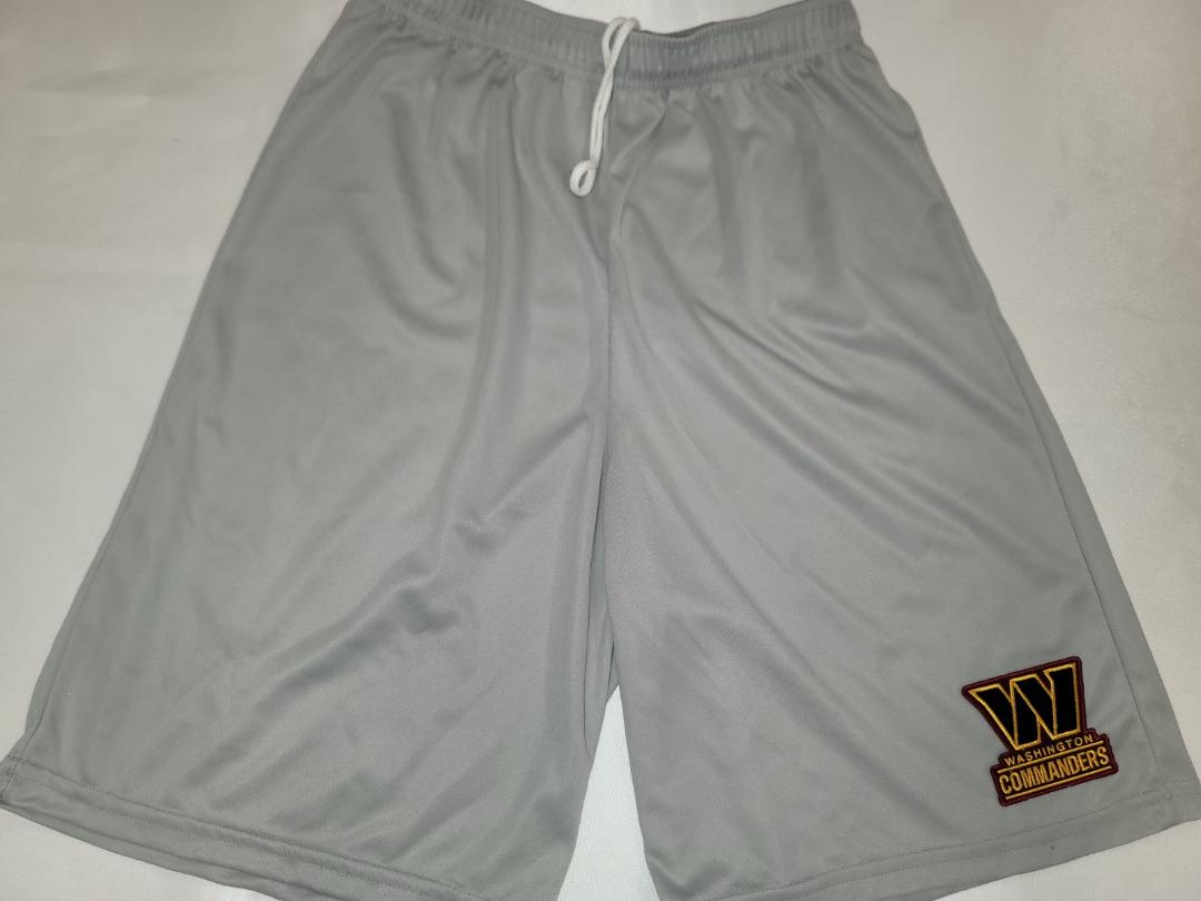 Mens NFL Team Apparel WASHINGTON COMMANDERS Moisture Wick Dri Fit SHORTS Embroidered Logo SILVER