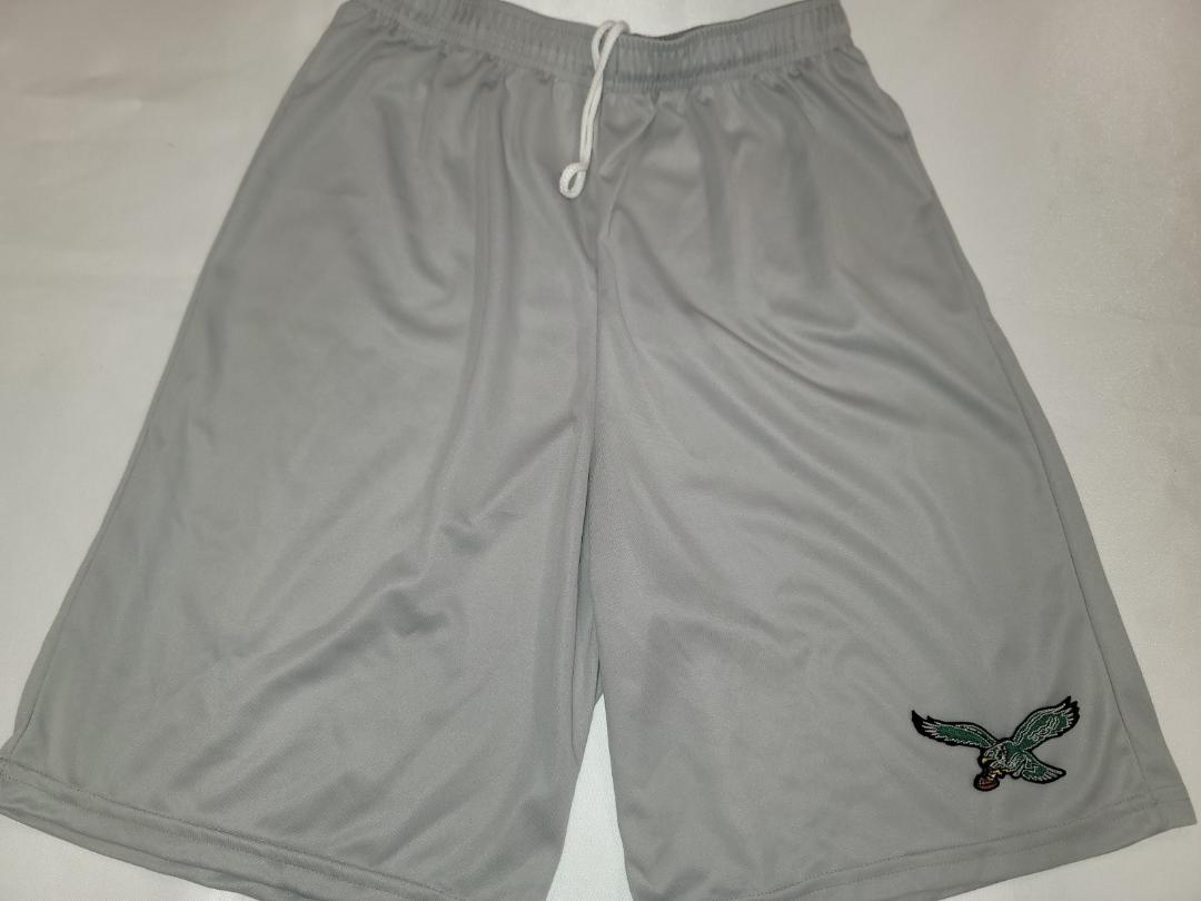 Mens NFL Team Apparel PHILADELPHIA EAGLES Moisture Wick Dri Fit SHORTS Embroidered Logo SILVER