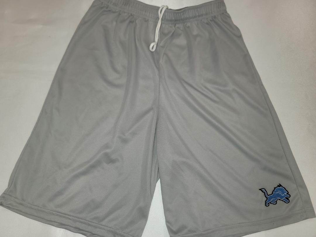 Mens NFL Team Apparel DETROIT LIONS Moisture Wick Dri Fit SHORTS Embroidered Logo SILVER