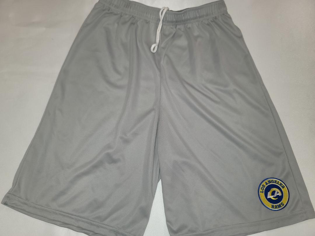 Mens NFL Team Apparel LOS ANGELES RAMS Moisture Wick Dri Fit SHORTS Embroidered Logo SILVER