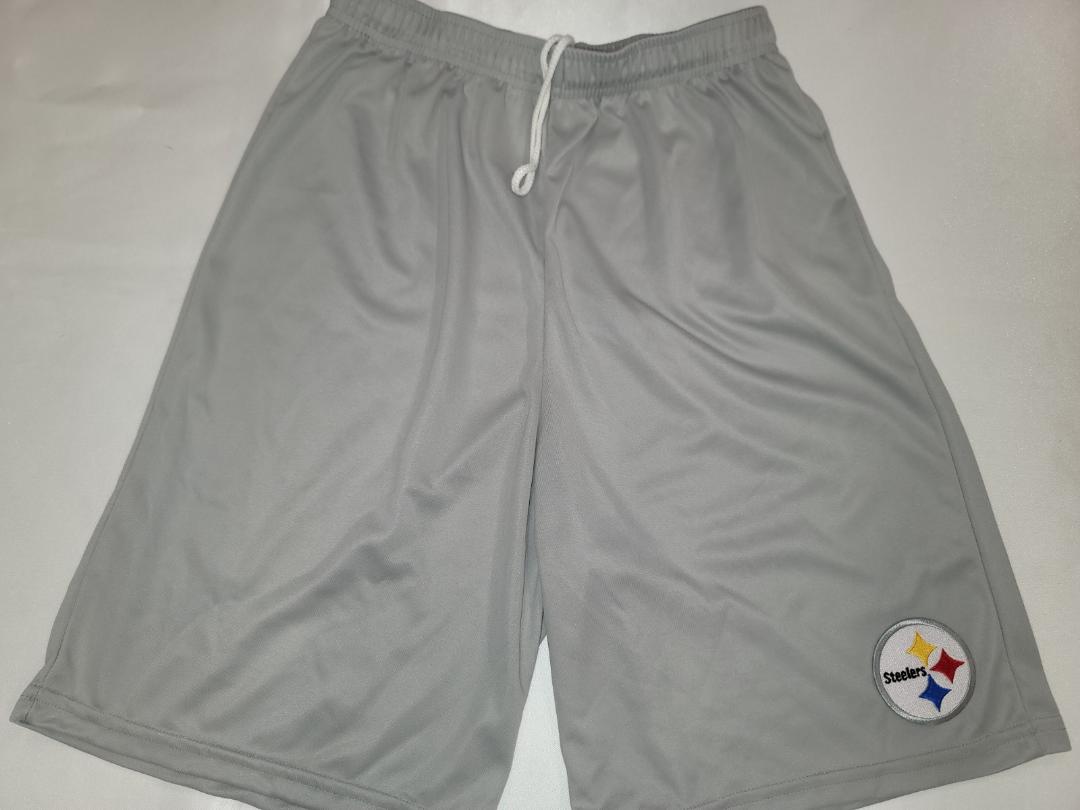 Mens NFL Team Apparel PITTSBURGH STEELERS Moisture Wick Dri Fit SHORTS Embroidered Logo SILVER