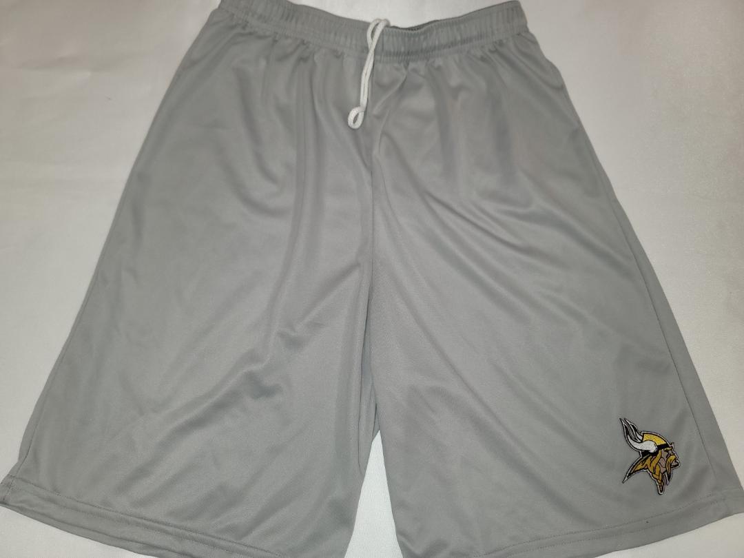 Mens NFL Team Apparel MINNESOTA VIKINGS Moisture Wick Dri Fit SHORTS Embroidered Logo SILVER