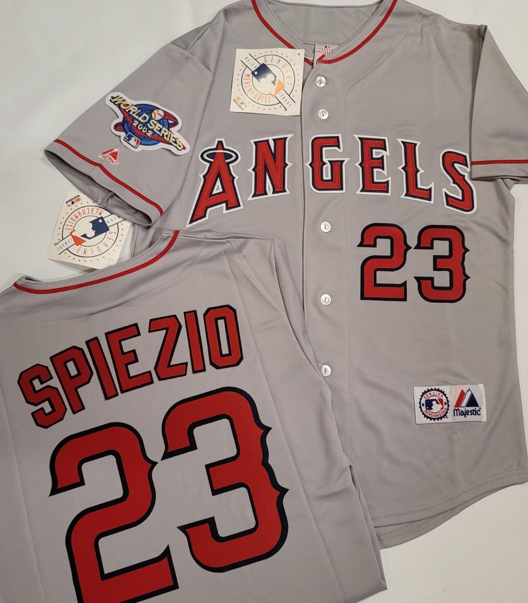 Majestic Anaheim Angels SCOTT SPIEZIO 2002 World Series Baseball Jersey GRAY