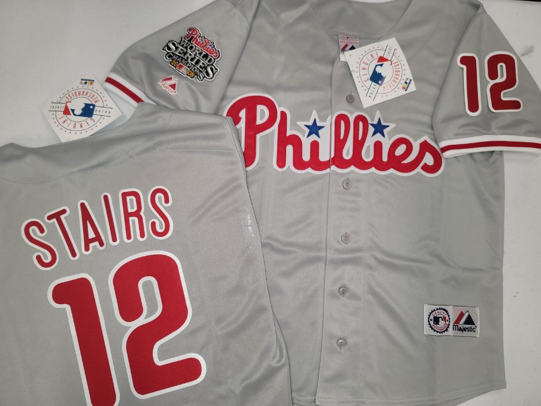 Majestic Philadelphia Phillies MATT STAIRS 2008 World Series Champions Baseball Jersey GRAY All Sizes