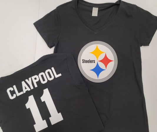 NFL Team Apparel Womens Pittsburgh Steelers CHASE CLAYPOOL V-Neck Football Shirt BLACK