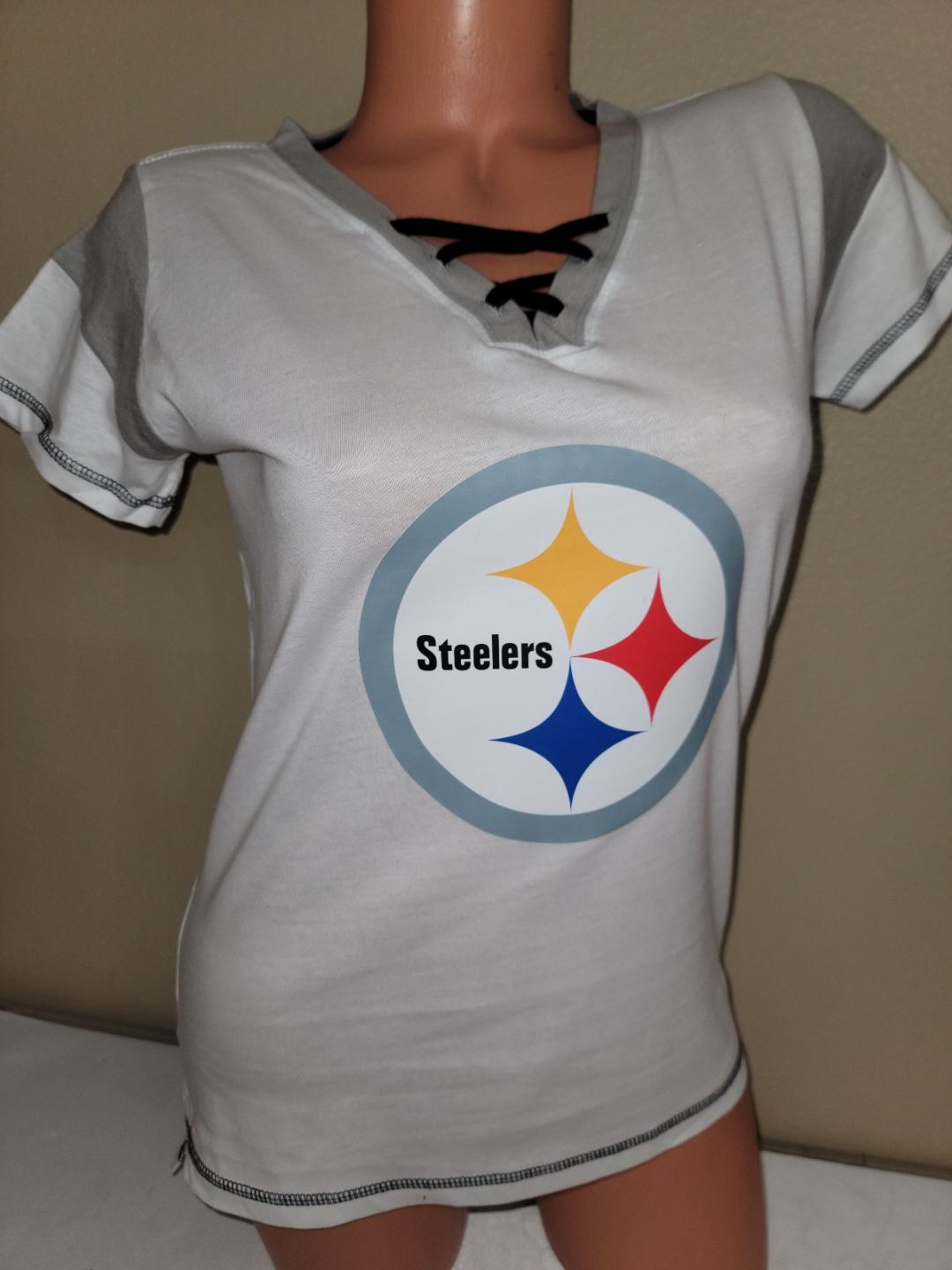 Womens Ladies NFL Team Apparel PITTSBURGH STEELERS "Laces" Football Jersey SHIRT White