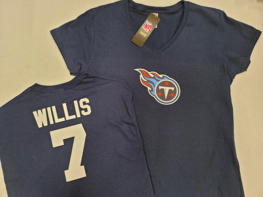 NFL Team Apparel Womens Tennessee Titans MALIK WILLIS V-Neck Football Shirt NAVY