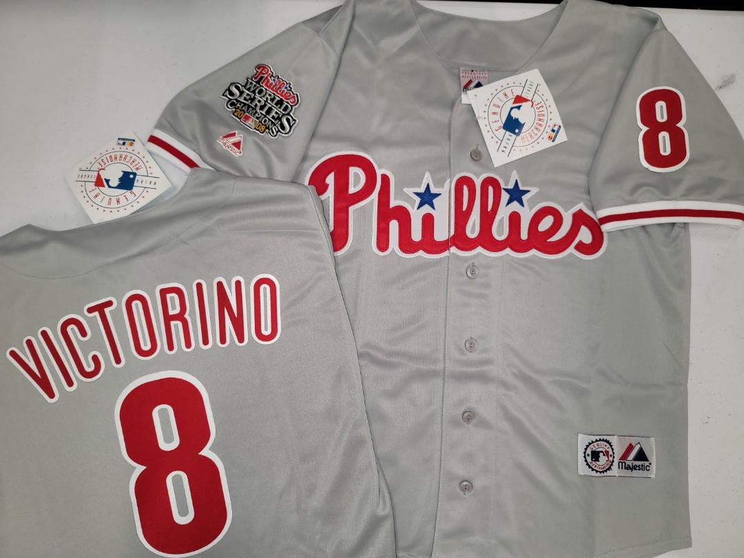 Majestic Philadelphia Phillies SHANE VICTORINO 2008 World Series Champions Baseball Jersey GRAY All Sizes