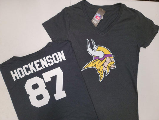NFL Team Apparel Womens Minnesota Vikings TJ HOCKENSON V-Neck Football Shirt BLACK