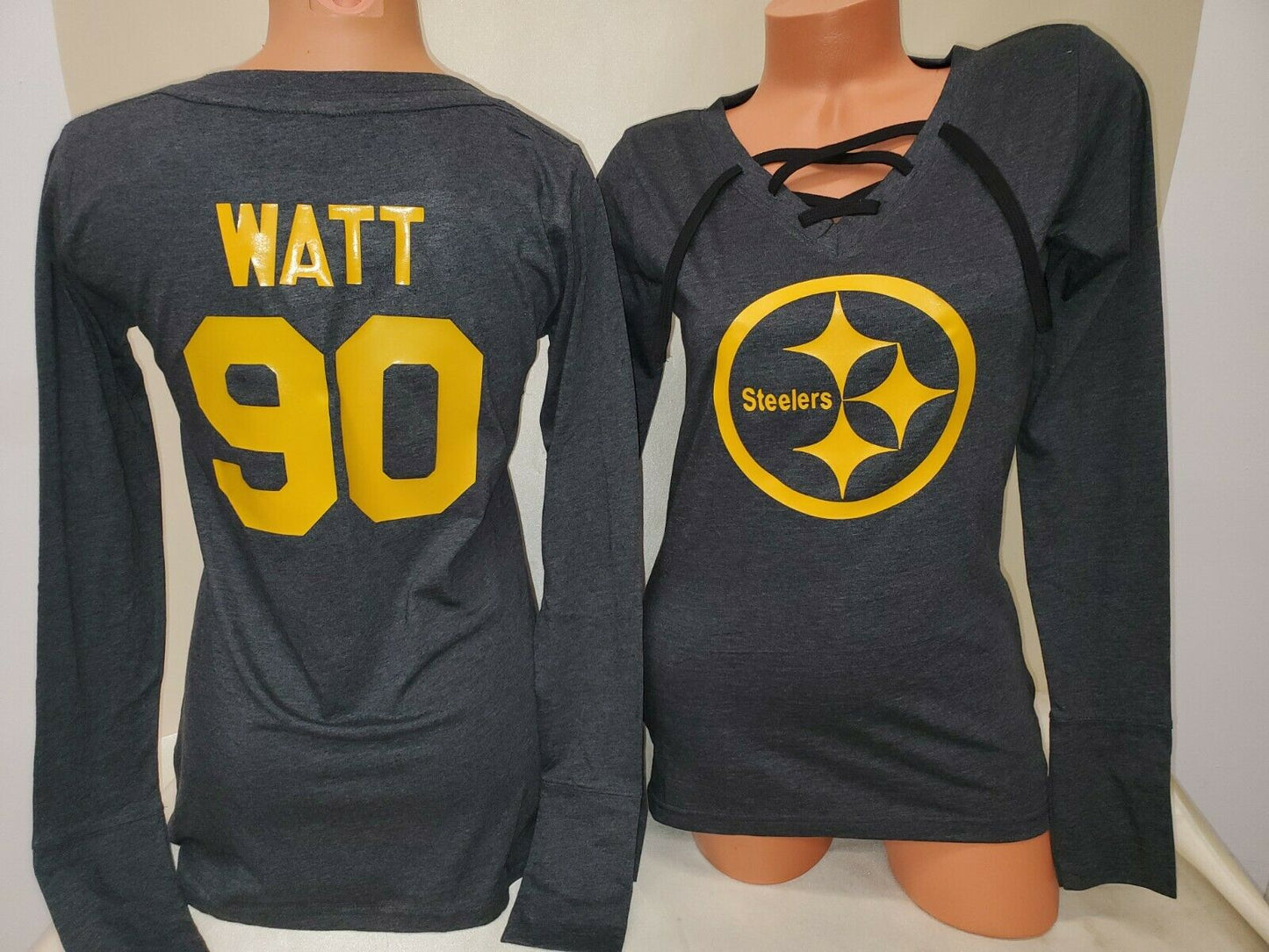 Womens Pittsburgh Steelers TJ WATT Football Long Sleeve SHIRT BLACK