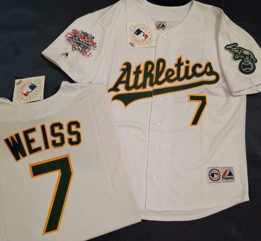 Majestic Oakland A's WALT WEISS 1989 World Series Baseball Jersey WHITE