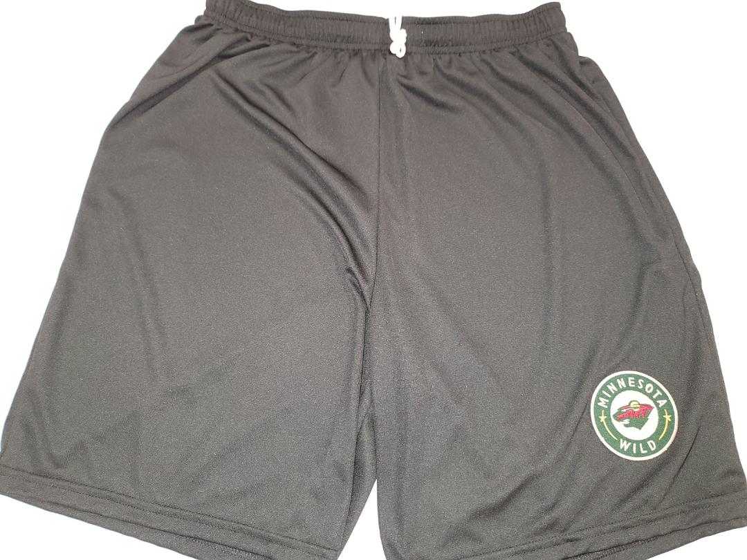 Mens NHL Team Apparel MINNESOTA WILD Moisture Wick Dri Fit SHORTS Embroidered Logo BLACK