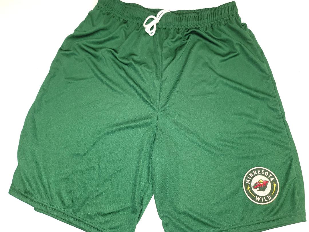 Mens NHL Team Apparel MINNESOTA WILD Moisture Wick Dri Fit SHORTS Embroidered Logo GREEN