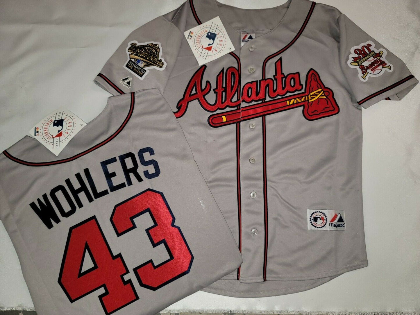 Majestic Atlanta Braves MARK WOHLERS 1995 World Series Baseball Jersey GRAY