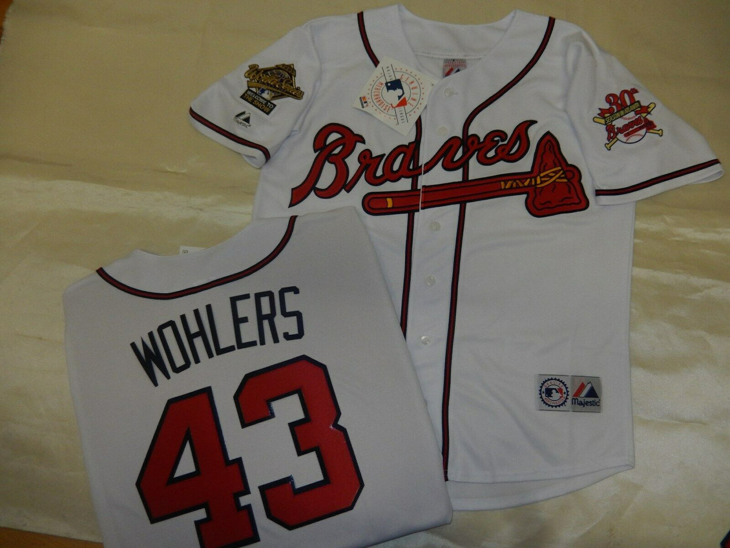 Majestic Atlanta Braves MARK WOHLERS 1995 World Series Baseball Jersey WHITE