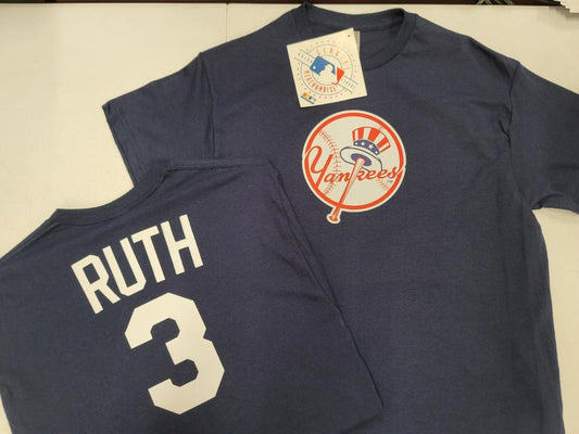 Mens MLB Team Apparel New York Yankees BABE RUTH Baseball Shirt NAVY