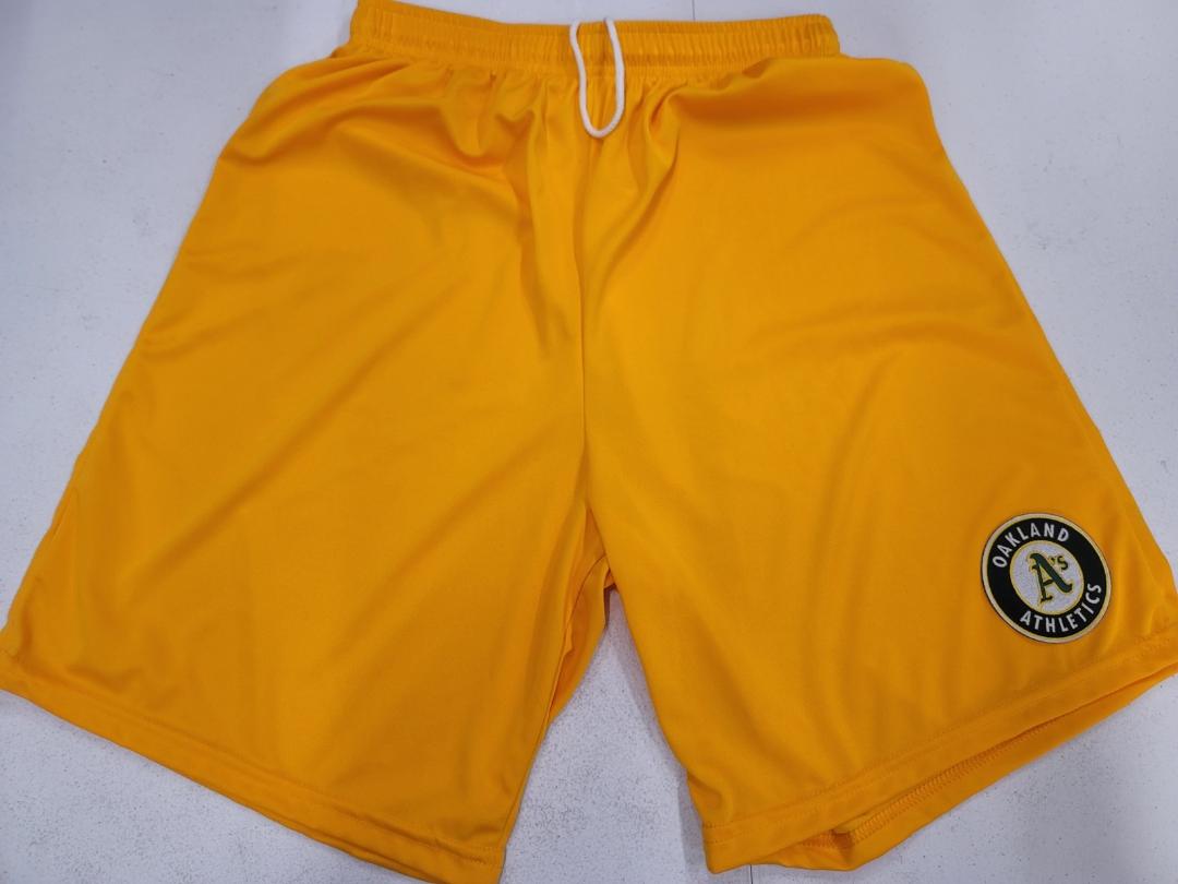 Mens MLB OAKLAND A's Moisture Wick Dri Fit SHORTS Embroidered Logo GOLD