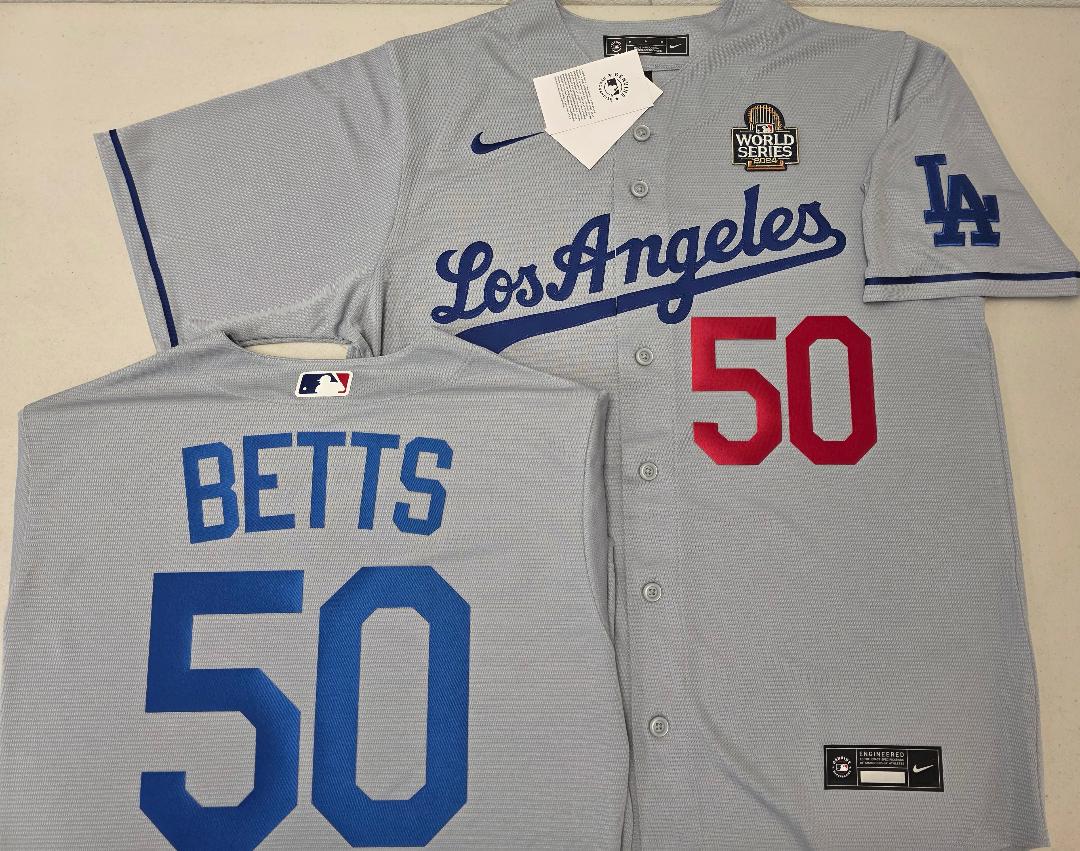 Nike Los Angeles Dodgers MOOKIE BETTS 2024 World Series Baseball Jersey GRAY