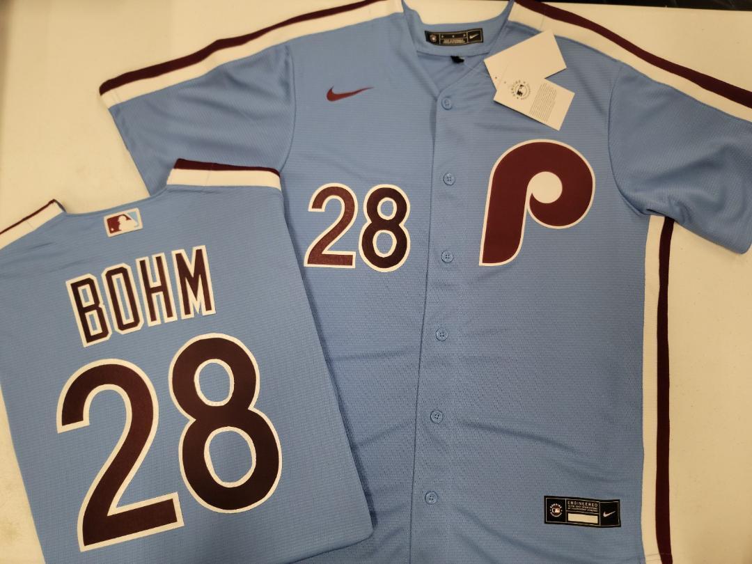 Nike Philadelphia Phillies ALEC BOHM Sewn Throwback Baseball Jersey Blue