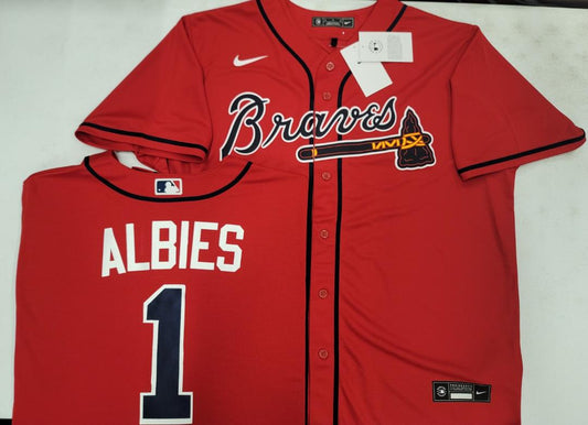 Nike Atlanta Braves OZZIE ALBIES Sewn Baseball Jersey RED