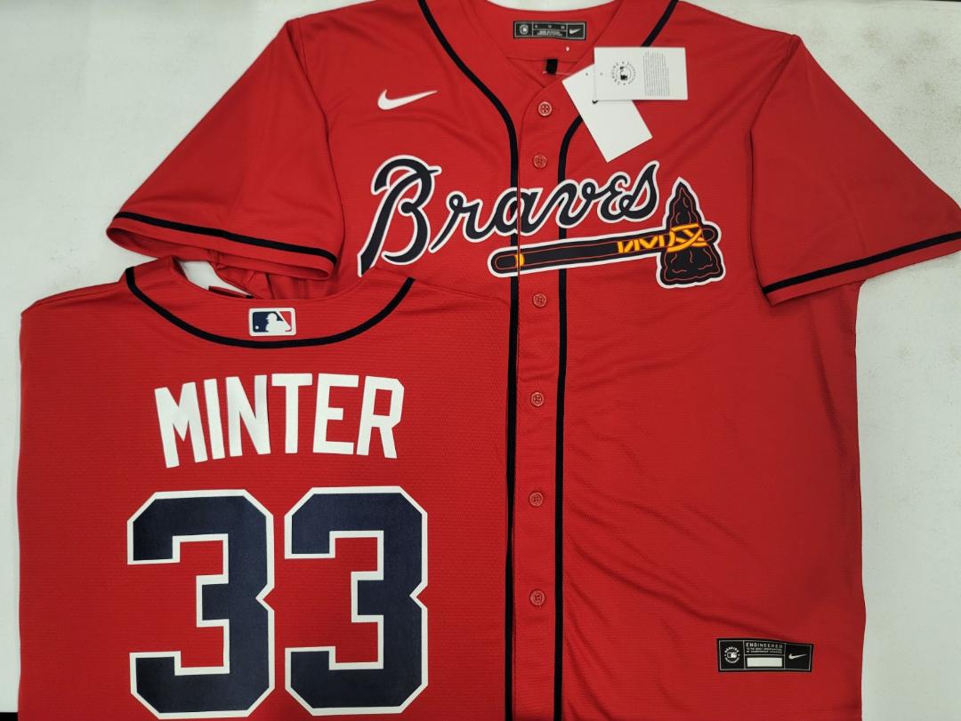 Nike Atlanta Braves AJ MINTER Sewn Baseball Jersey RED