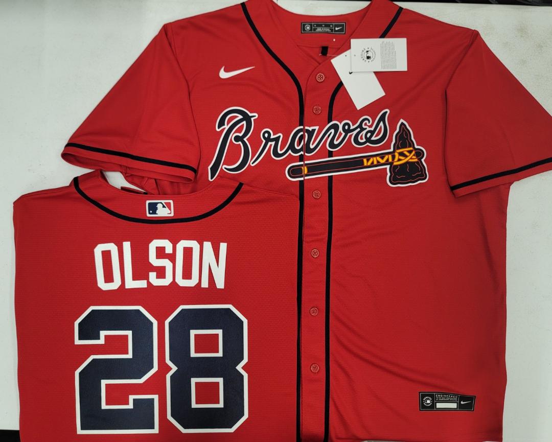 Nike Atlanta Braves MATT OLSON Sewn Baseball Jersey RED