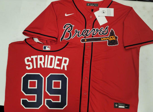 Nike Atlanta Braves SPENCER STRIDER Sewn Baseball Jersey RED