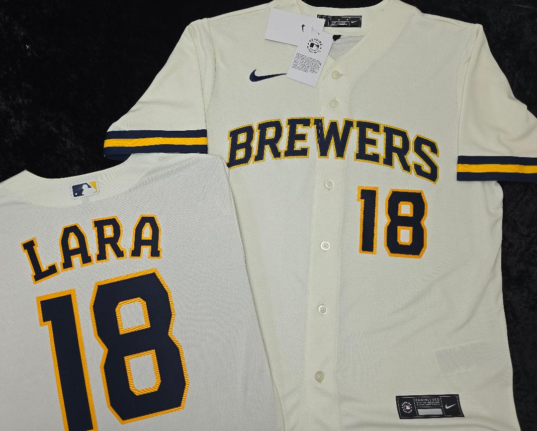 Nike Milwaukee Brewers LUIS LARA Sewn Baseball Jersey IVORY