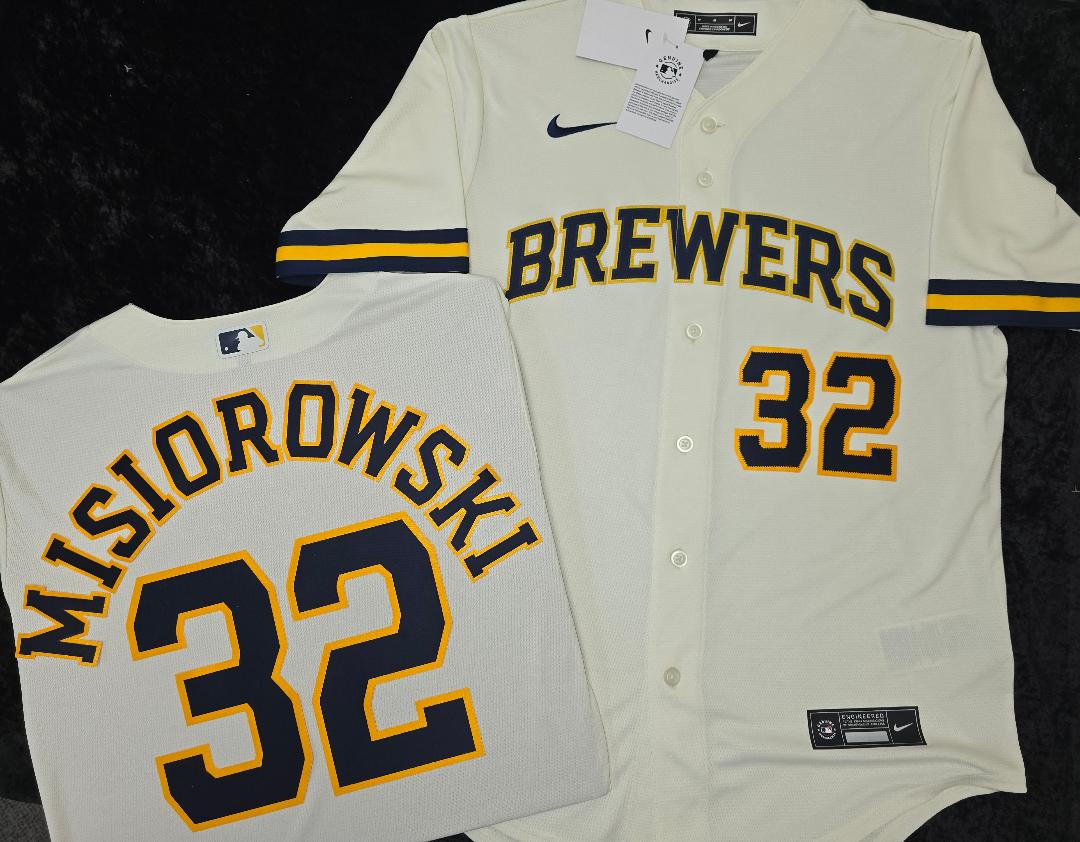 Nike Milwaukee Brewers JACOB MISIOROWSKI Sewn Baseball Jersey IVORY