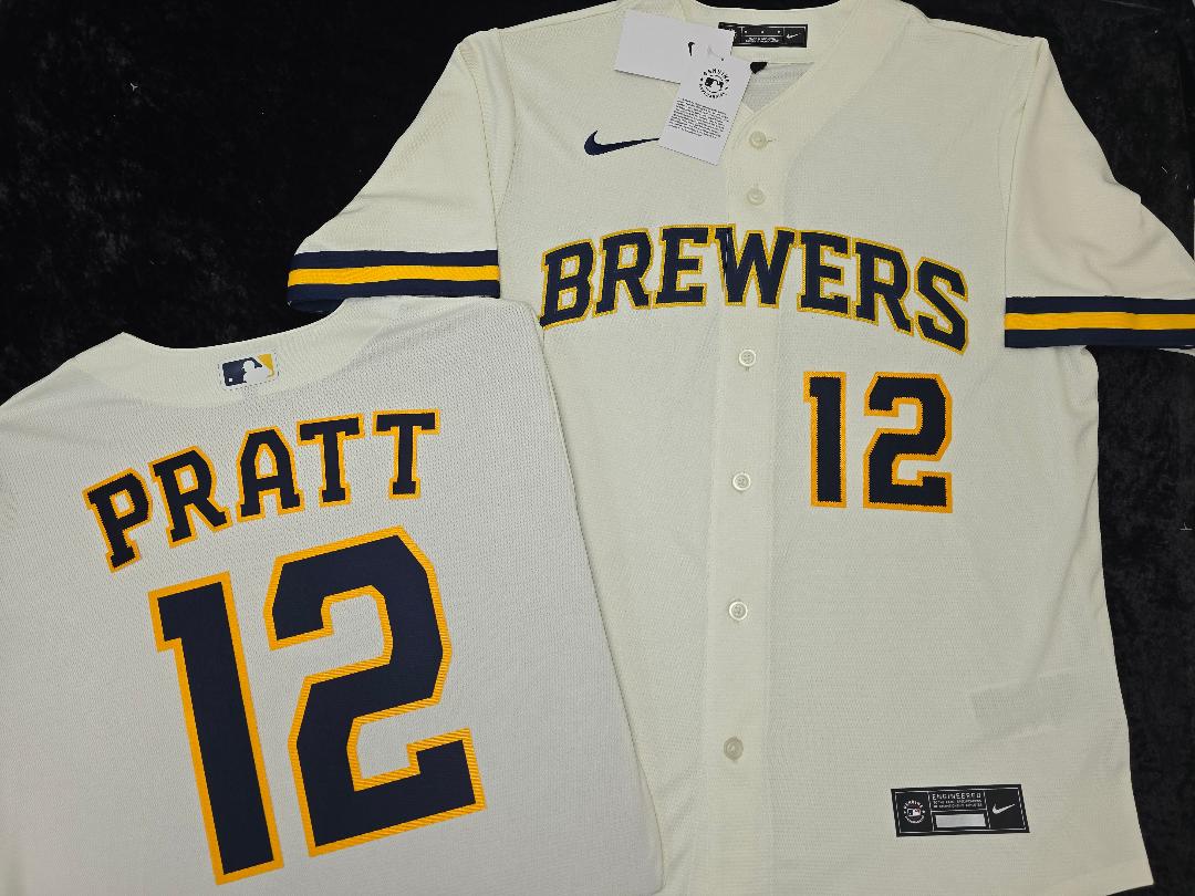 Nike Milwaukee Brewers COOPER PRATT Sewn Baseball Jersey IVORY