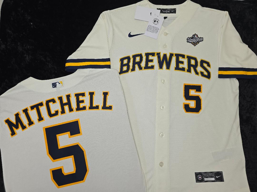 Nike Milwaukee Brewers GARRETT MITCHELL 2026 World Series Sewn Baseball Jersey IVORY