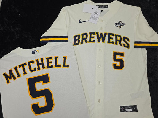Nike Milwaukee Brewers GARRETT MITCHELL 2026 World Series Sewn Baseball Jersey IVORY