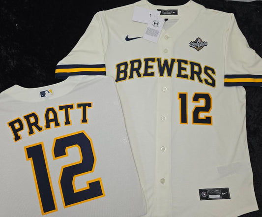 Nike Milwaukee Brewers COOPER PRATT 2026 World Series Sewn Baseball Jersey IVORY