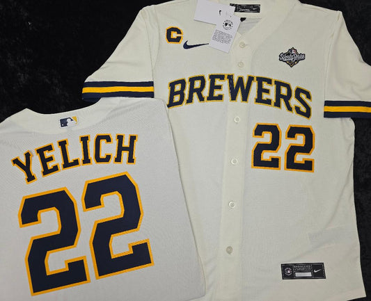 Nike Milwaukee Brewers CHRISTIAN YELICH 2026 World Series Sewn Baseball Jersey IVORY