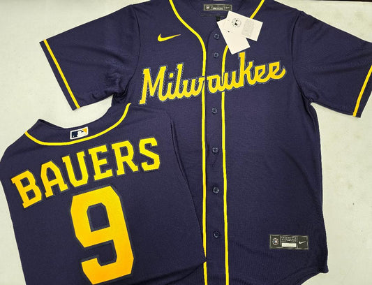 Nike Milwaukee Brewers JAKE BAUERS Sewn Baseball Jersey BLUE