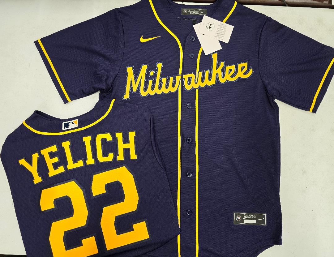 Nike Milwaukee Brewers CHRISTIAN YELICH Sewn Baseball Jersey BLUE