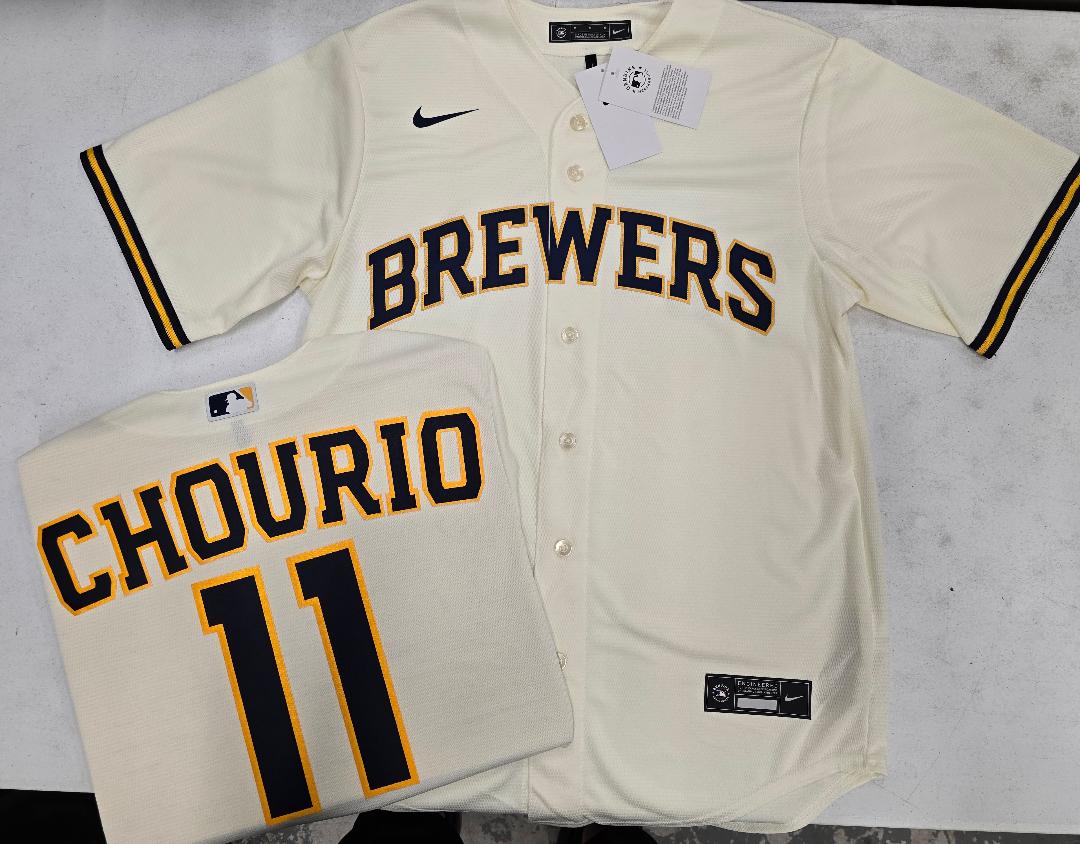 Nike Milwaukee Brewers JACKSON CHOURIO Sewn Baseball Jersey IVORY