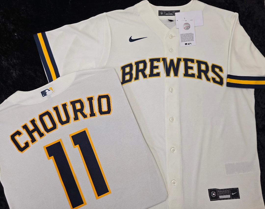 Nike Milwaukee Brewers JACKSON CHOURIO Sewn Baseball Jersey IVORY