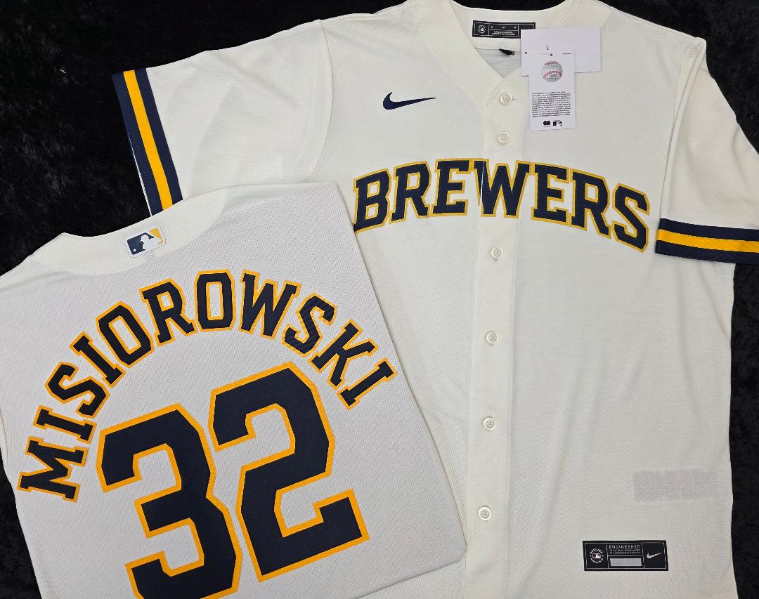 Nike Milwaukee Brewers JACOB MISIOROWSKI Sewn Baseball Jersey IVORY