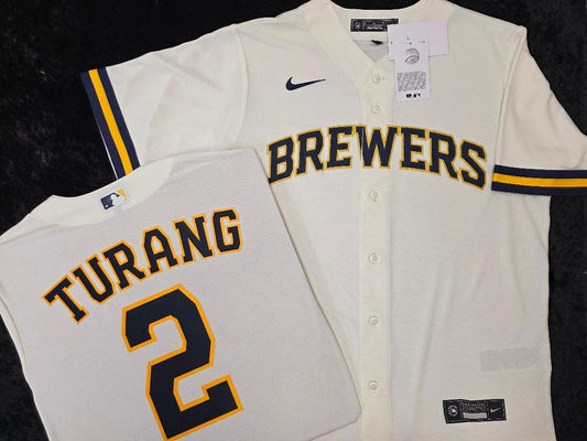 Nike Milwaukee Brewers BRICE TURANG Sewn Baseball Jersey IVORY