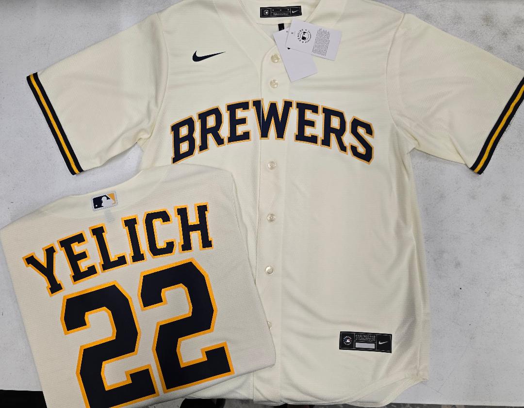 Nike Milwaukee Brewers CHRISTIAN YELICH Sewn Baseball Jersey IVORY