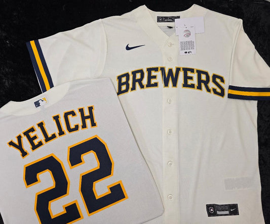 Nike Milwaukee Brewers CHRISTIAN YELICH Sewn Baseball Jersey IVORY