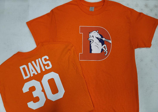 Mens NFL Team Apparel Denver Broncos TERRELL DAVIS Throwback Football Jersey Shirt ORANGE