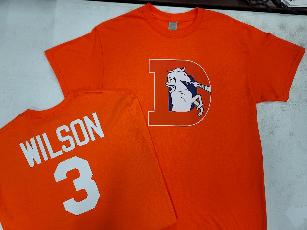 Mens NFL Team Apparel Denver Broncos RUSSELL WILSON Throwback Football Jersey Shirt ORANGE