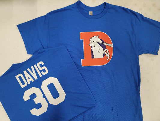 Mens NFL Team Apparel Denver Broncos TERRELL DAVIS Throwback Football Jersey Shirt ROYAL