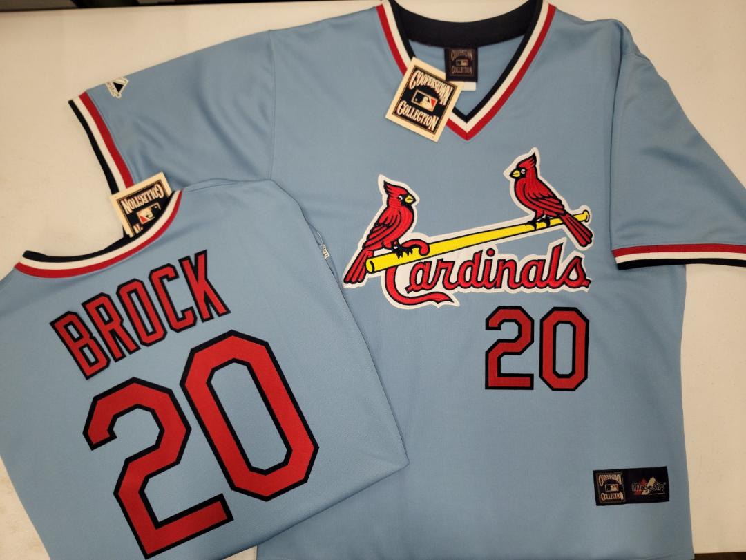 Mens Majestic Cooperstown Collection St Louis Cardinals LOU BROCK Baseball Jersey Powder Blue