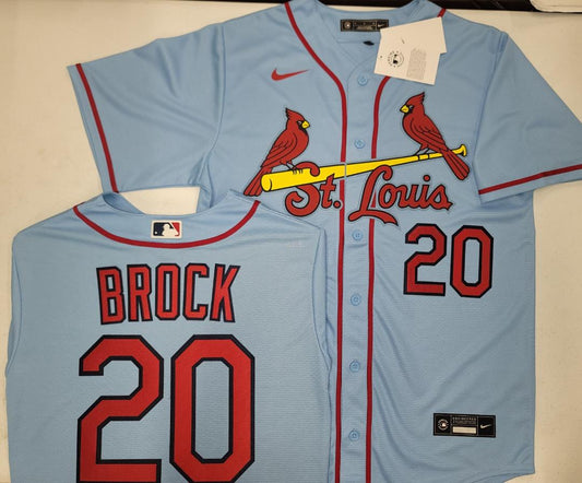 Nike St Louis Cardinals LOU BROCK Sewn Baseball Jersey Throwback BLUE