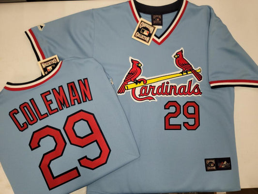Mens Majestic Cooperstown Collection St Louis Cardinals VINCE COLEMAN Baseball Jersey Powder Blue